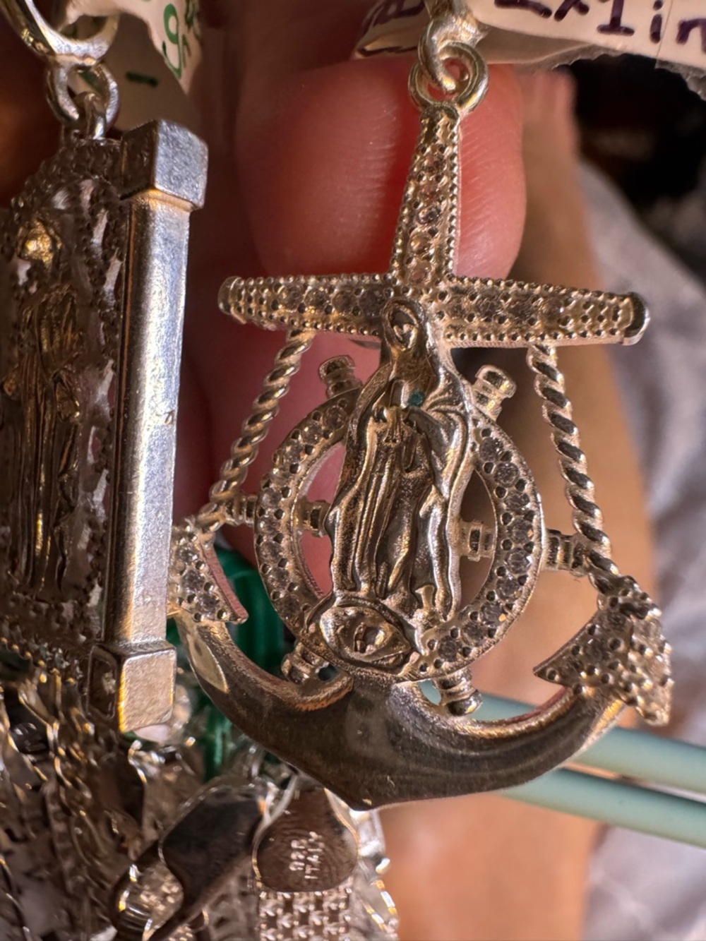 925 Italian Silver stamped Marianer Anchor Medal Pendant AAA CZ 5 grams new!